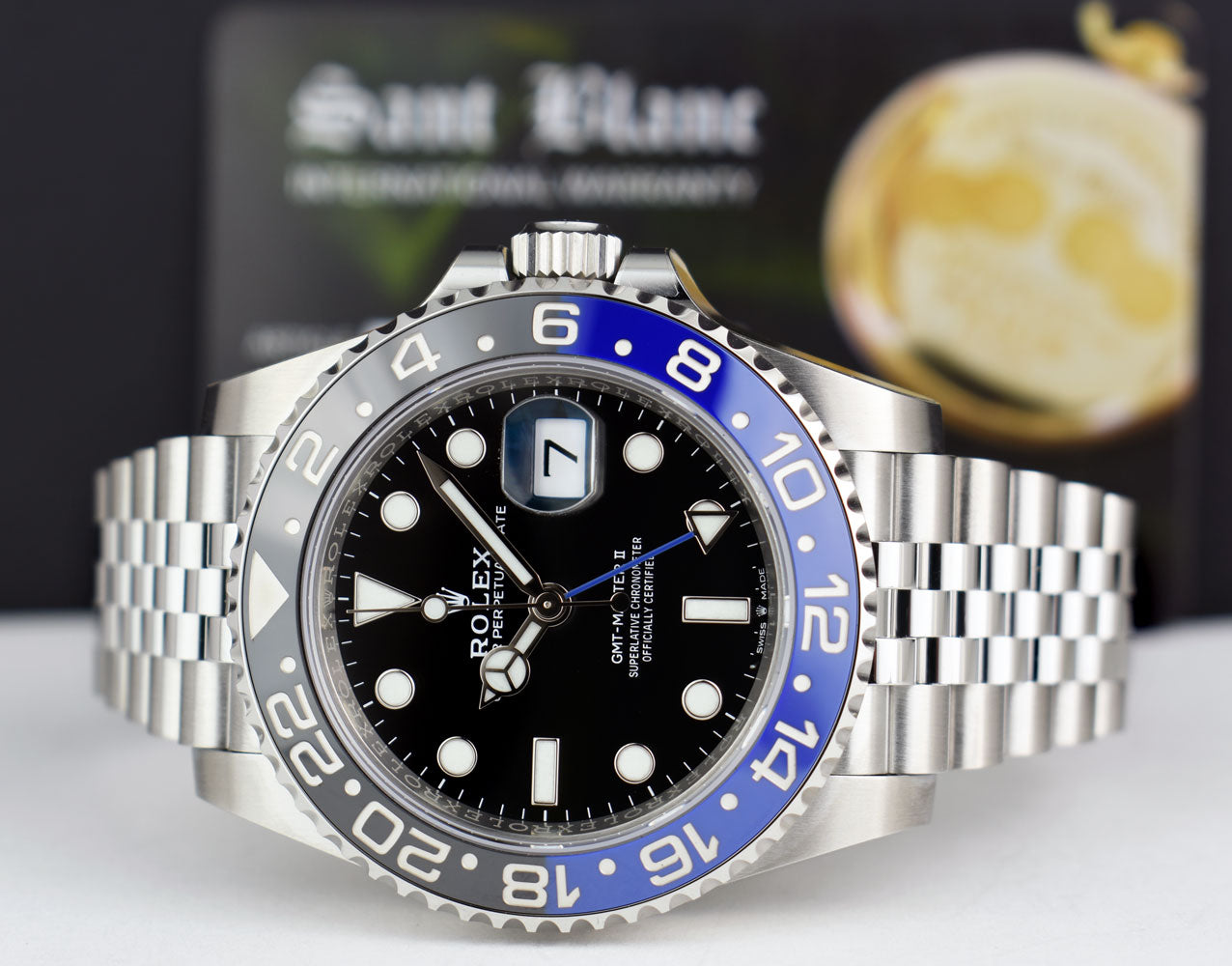 ROLEX  Stainless Steel GMT Master II Blue Black Bezel "Batman" Index Dial Model 126710