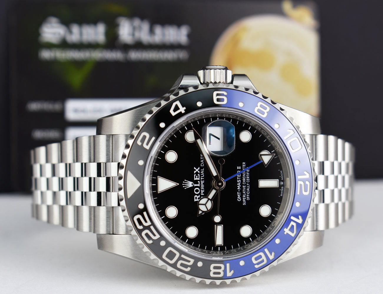 ROLEX  Stainless Steel GMT Master II Blue Black Bezel "Batman" Index Dial Model 126710