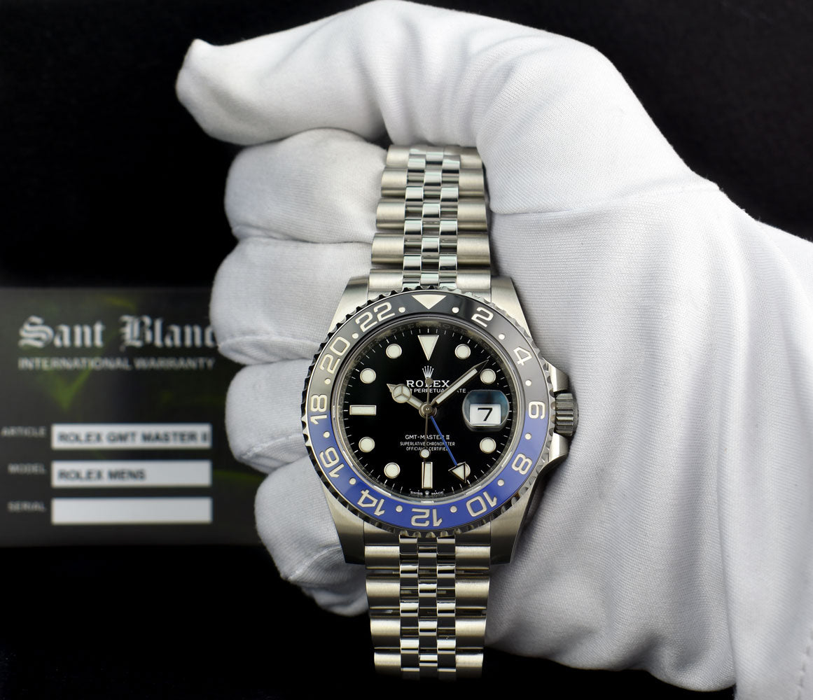 ROLEX  Stainless Steel GMT Master II Blue Black Bezel "Batman" Index Dial Model 126710