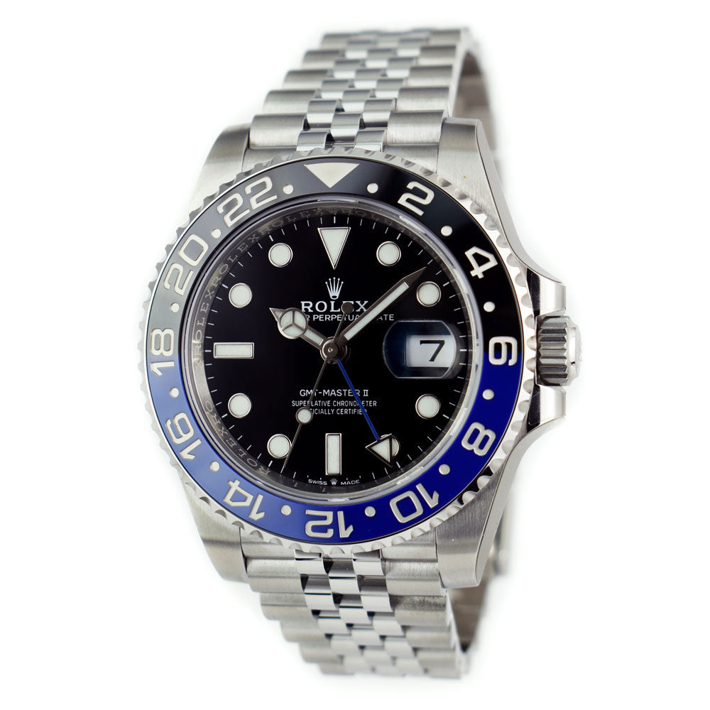 ROLEX  Stainless Steel GMT Master II Blue Black Bezel "Batman" Index Dial Model 126710